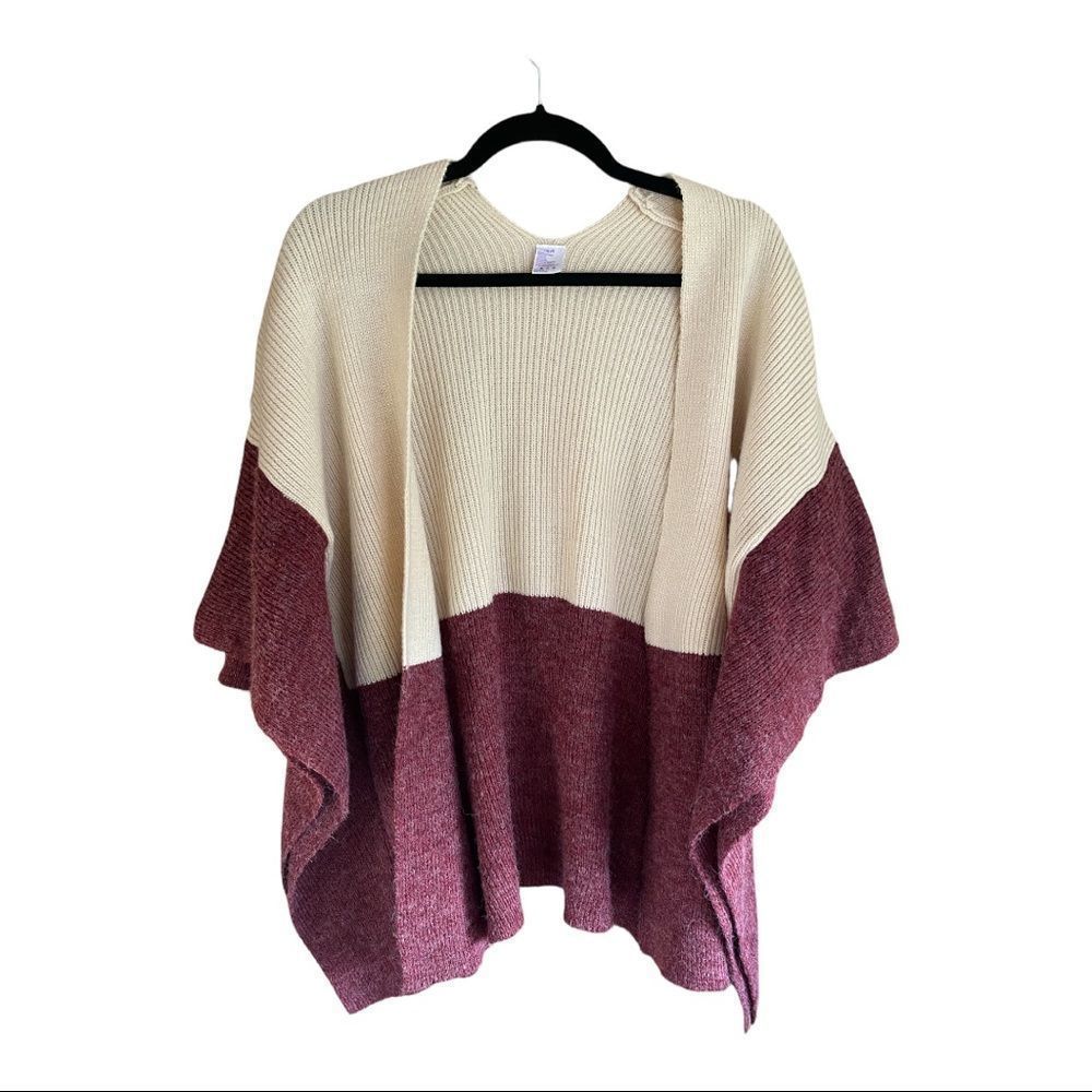 D&Y Open Cardigan Poncho Maroon & Cream One Size